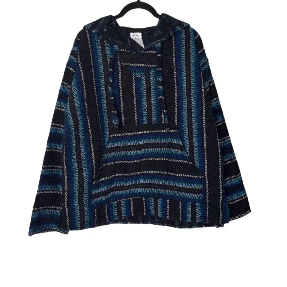 DELMEX Baja Hoodie Sweater unisex medium black/blue relaxed fit hippie